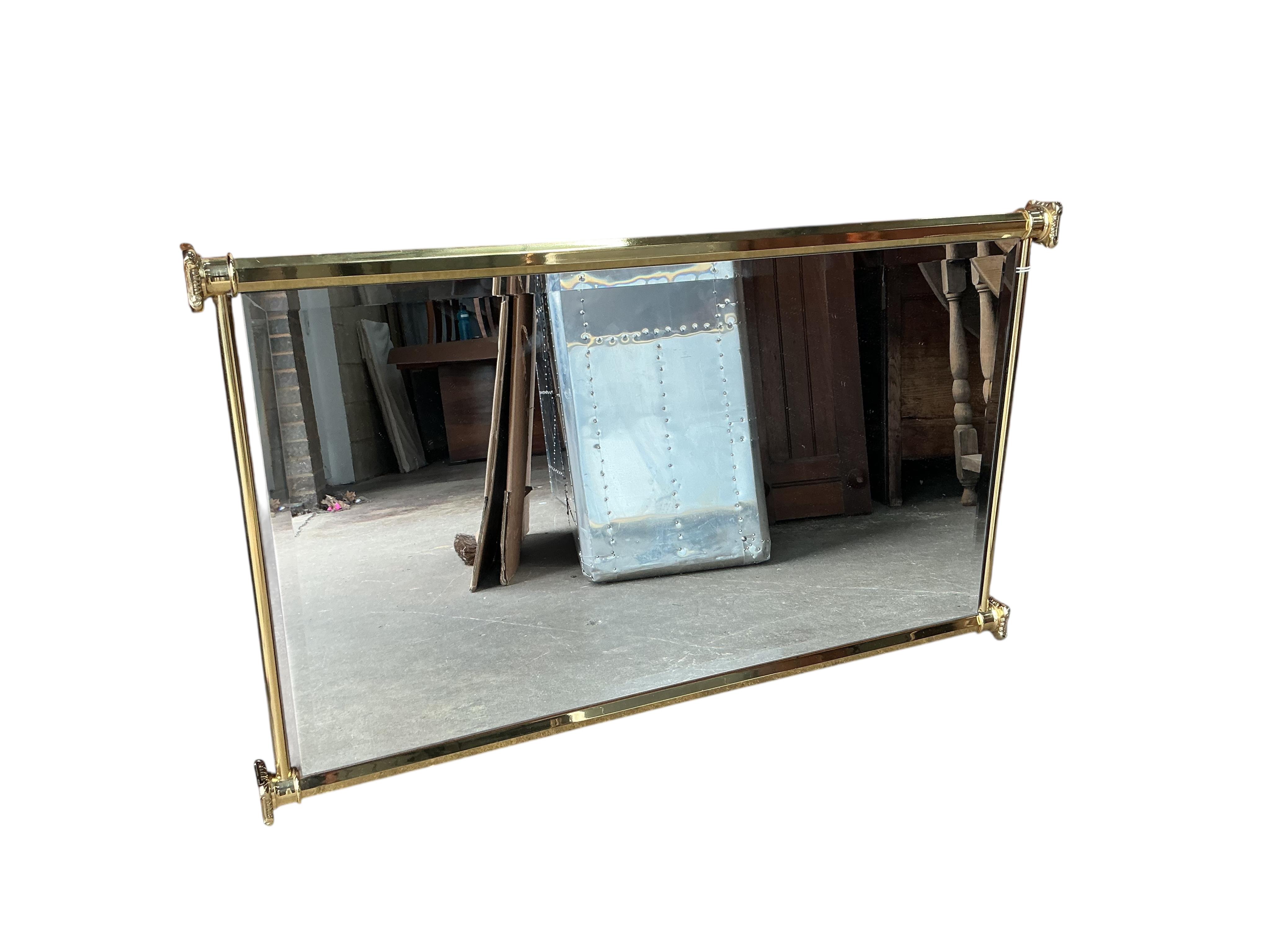 A modern brass framed rectangular wall mirror, width 100cm, height 60cm